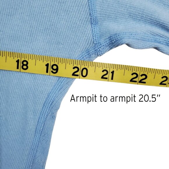 Free People Weekend Vibe Pajama Top Light Chambray Blue Baby Ribbed Curved Hem M - Picture 8 of 12